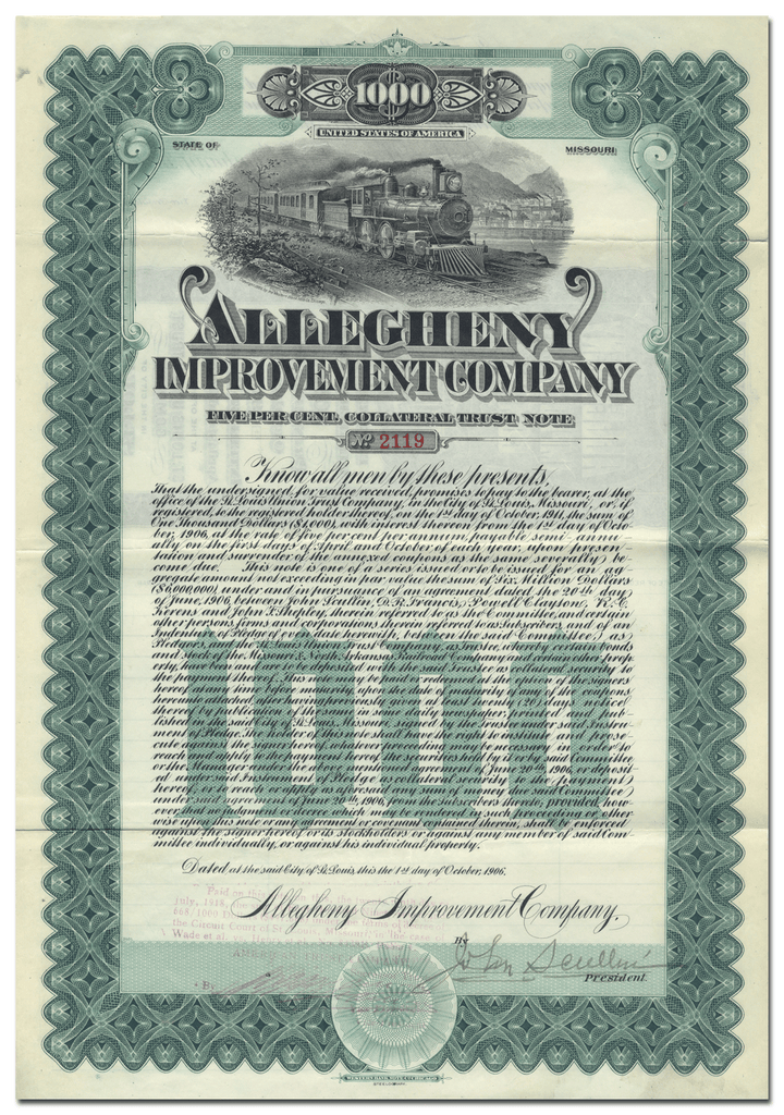 Allegheny Improvement Company (Signed by John Scullin)