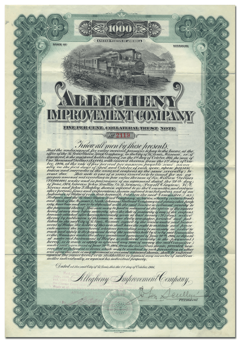 Allegheny Improvement Company (Signed by John Scullin)
