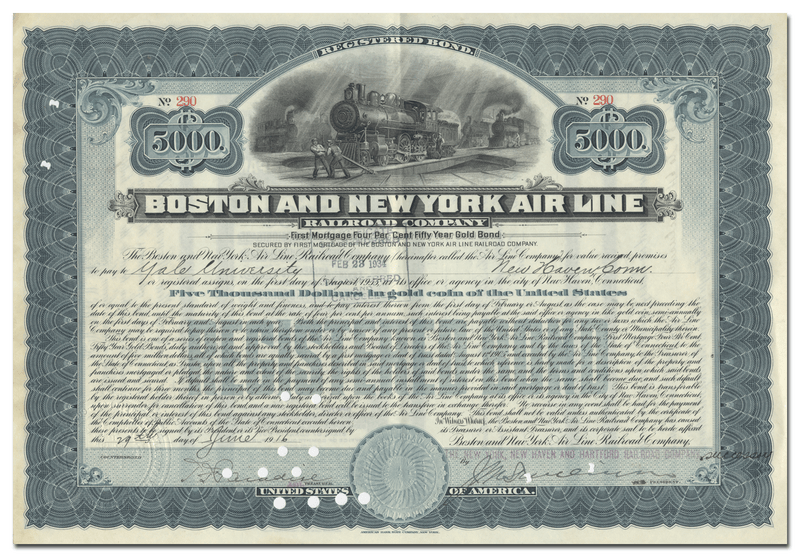 Boston and New York Air Line Railroad Company Bond Certificate