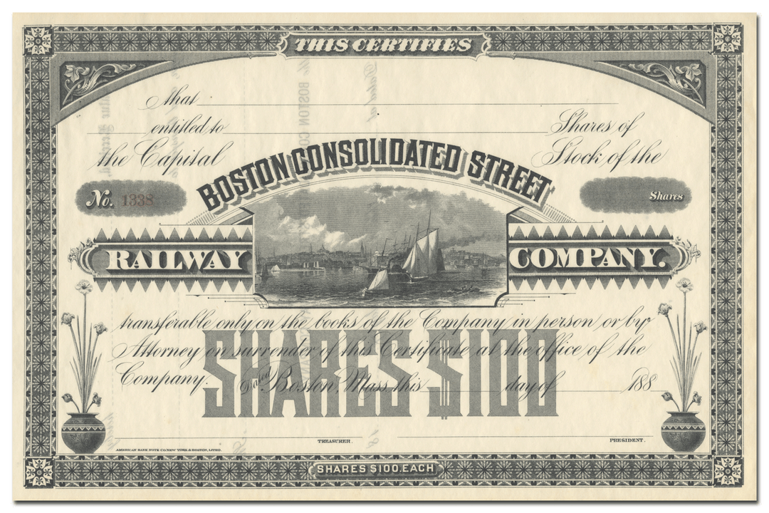 Boston Consolidated Street Railway Company Stock Certificate