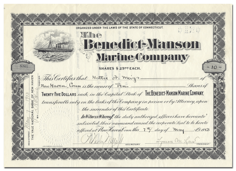 Benedict-Manson Marine Company Stock Certificate