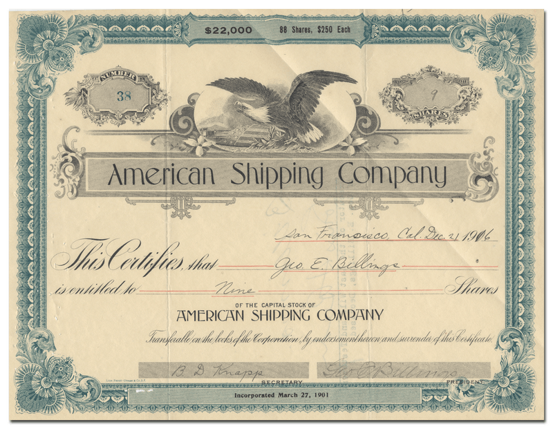 American Shipping Company Stock Certificate