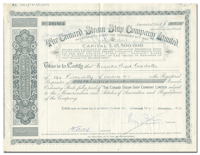 Cunard Steam-Ship Company Limited Stock Certificate