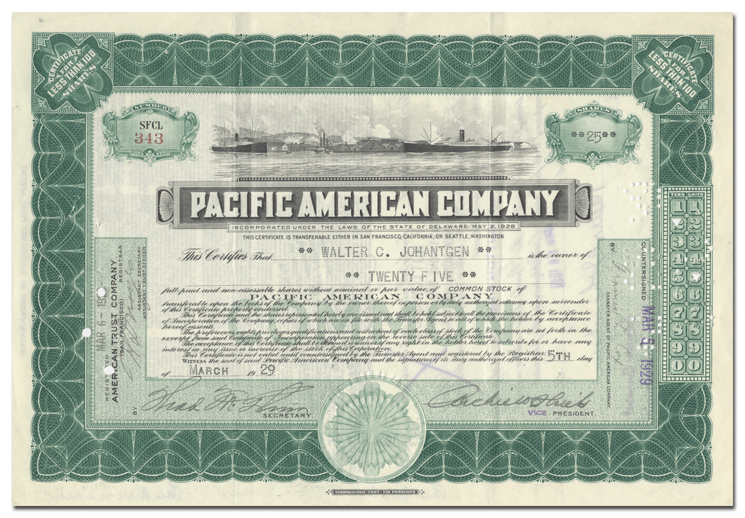 Pacific American Company Stock Certificate