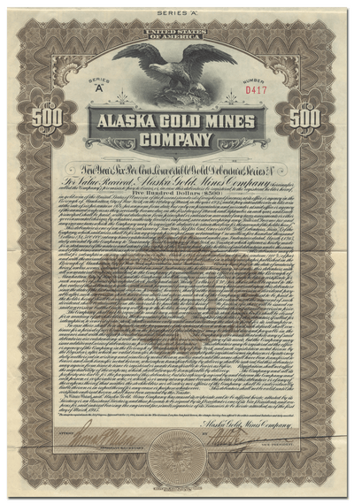 Alaska Gold Mines Company Bond Certificate