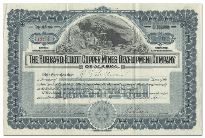 Hubbard-Elliott Copper Mines Development Company of Alaska Stock Certificate