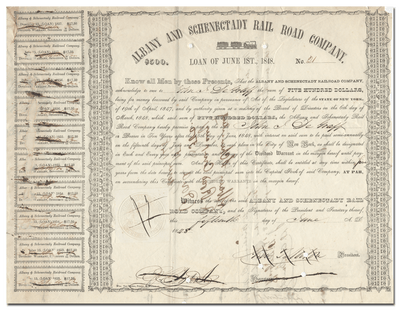 Albany and Schenectady Rail Road Company Bond Certificate