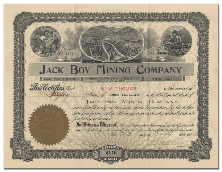 Jack Boy Mining Company Stock Certificate