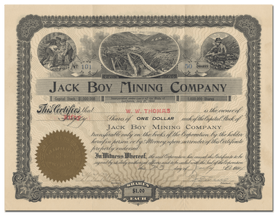 Jack Boy Mining Company Stock Certificate