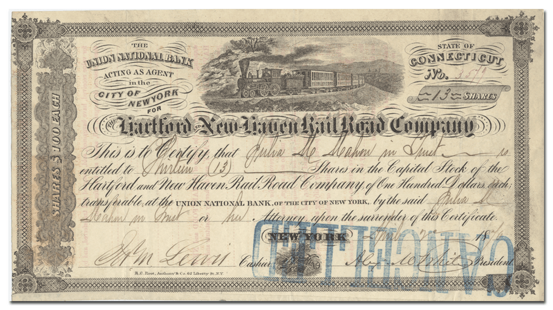 Hartford and New Haven Rail Road Company Stock Certificate