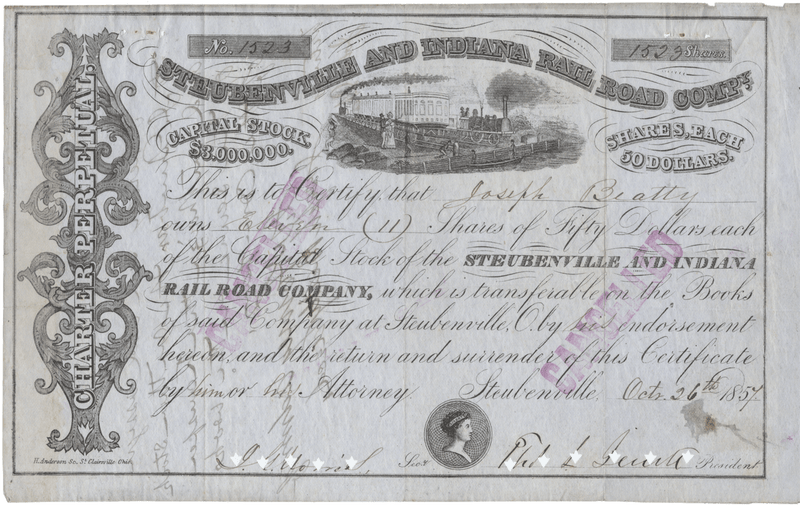 Steubenville and Indiana Rail Road Company Stock Certificate