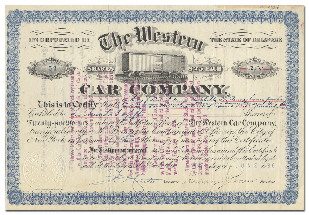 Western Car Company Stock Certificate