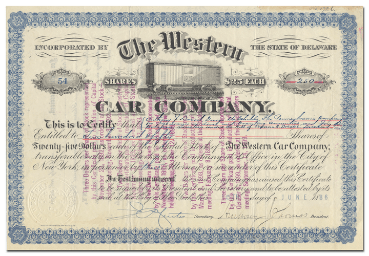 Western Car Company Stock Certificate