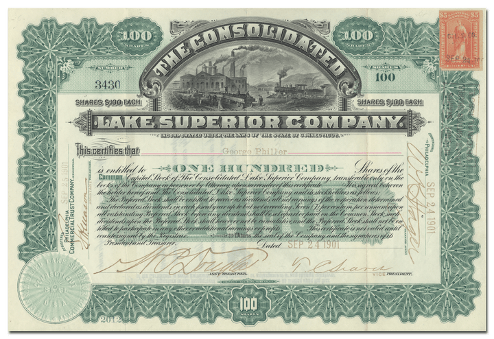 Consolidated Lake Superior Company Stock Certificate