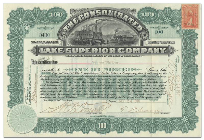 Consolidated Lake Superior Company Stock Certificate