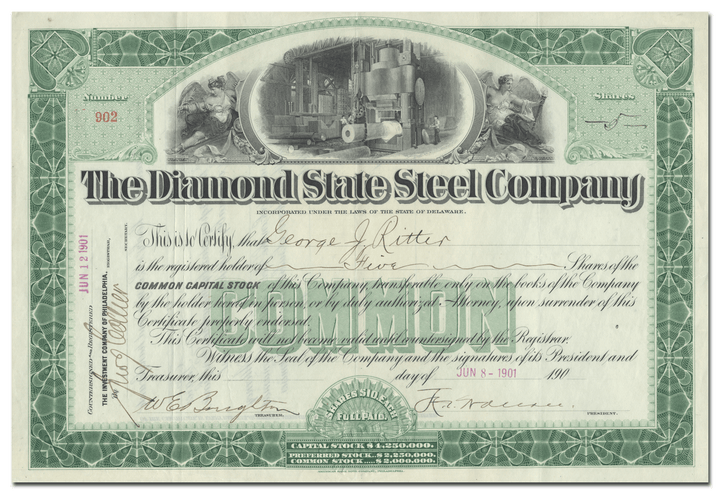 Diamond State Steel Company Stock Certificate