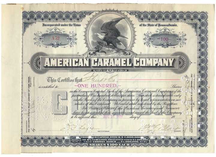 American Caramel Company Stock Certificate