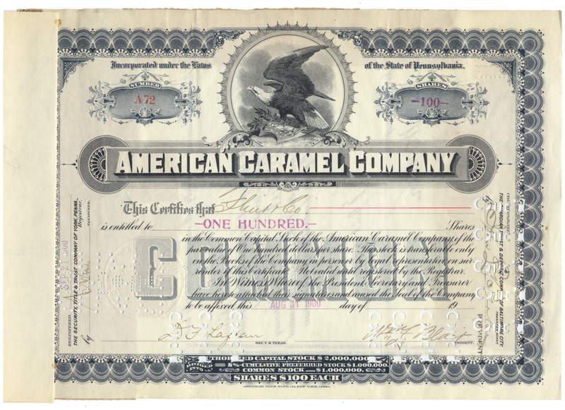 American Caramel Company Stock Certificate