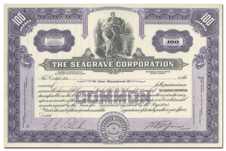 Seagrave Corporation Stock Certificate