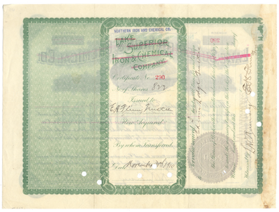 Lake Superior Iron & Chemical Co. Stock Certificate