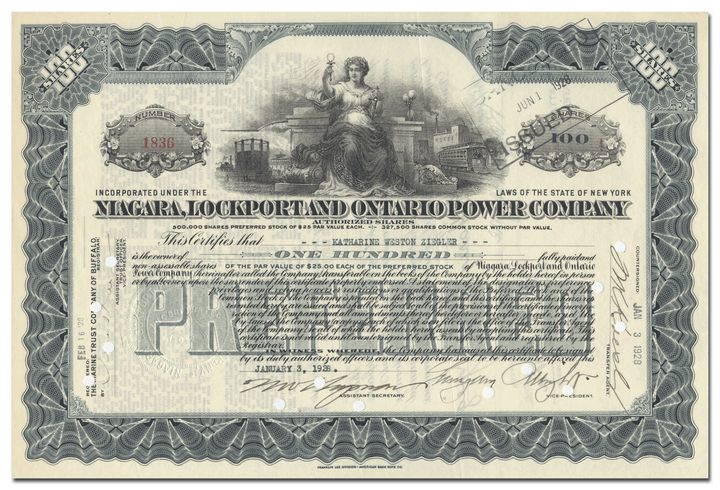 New York, Lockport and Ontario Power Company Stock Certificate