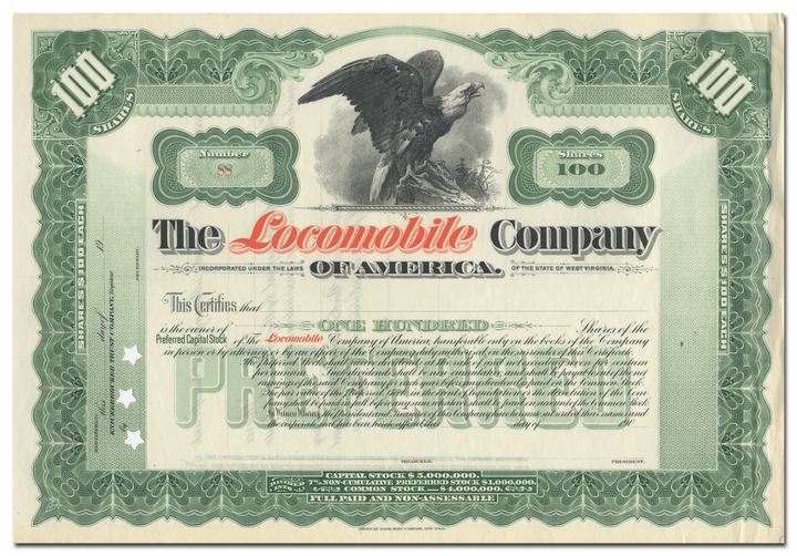 Locomobile Company of America Stock Certificate