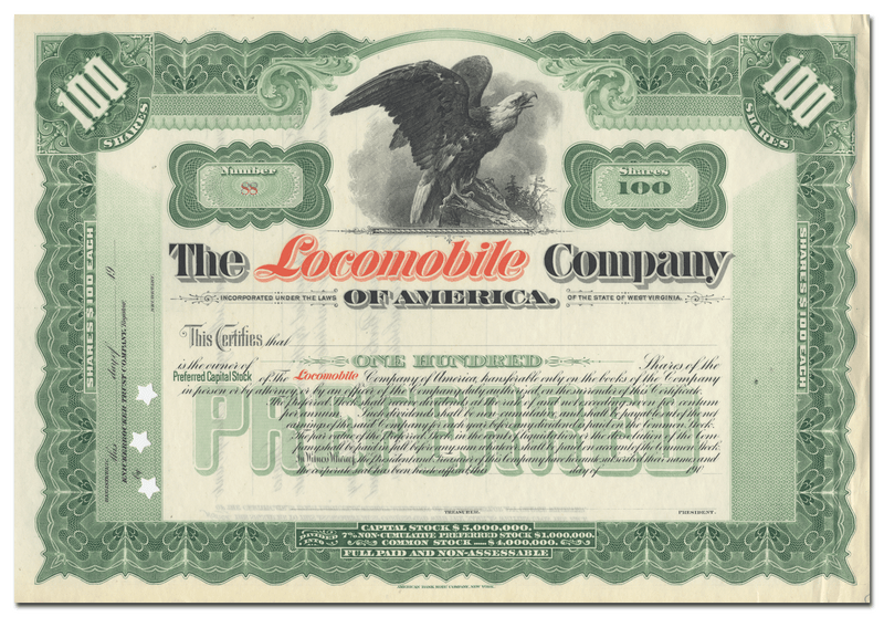 Locomobile Company of America Stock Certificate