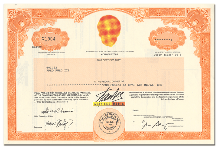 Stan Lee Media, Inc. Stock Certificate