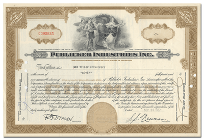 Publicker Industries Inc. Stock Certificate
