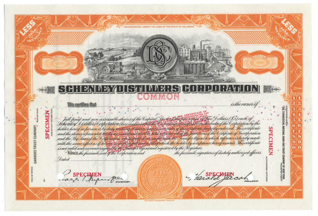 Schenley Distillers Corporation Specimen Stock Certificate