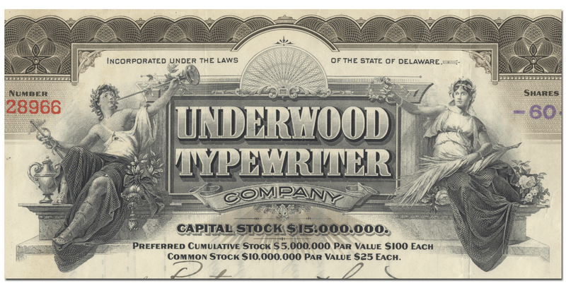 Underwood Typewriter Company Stock Certificate
