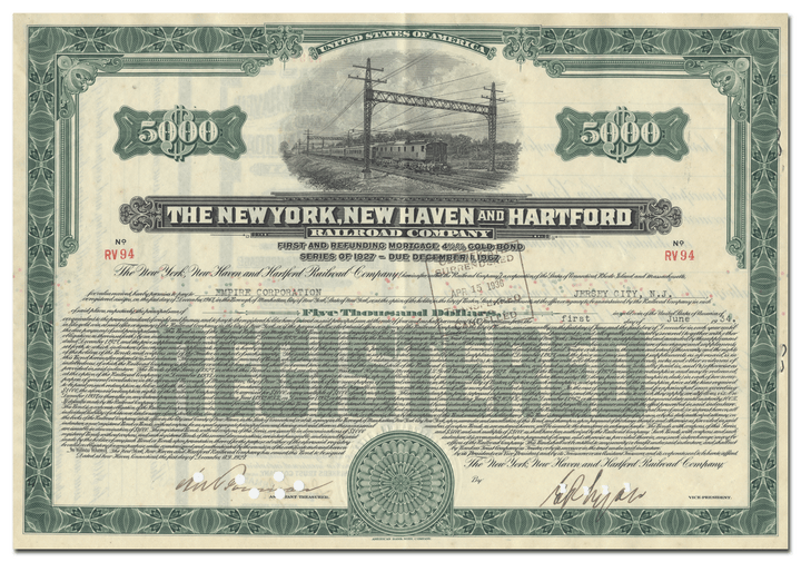 New York, New Haven and Hartford Railroad Company Bond Certificate