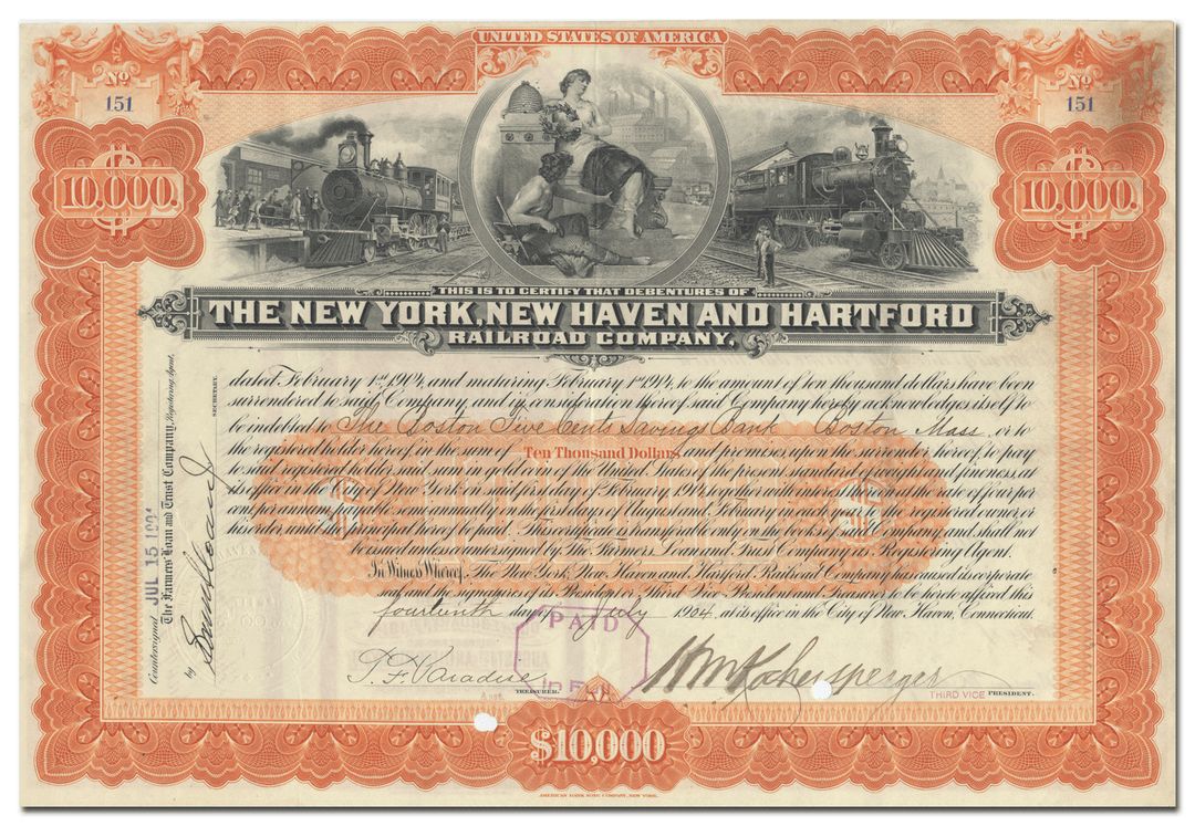 New York, New Haven and Hartford Railroad Company Bond Certificate