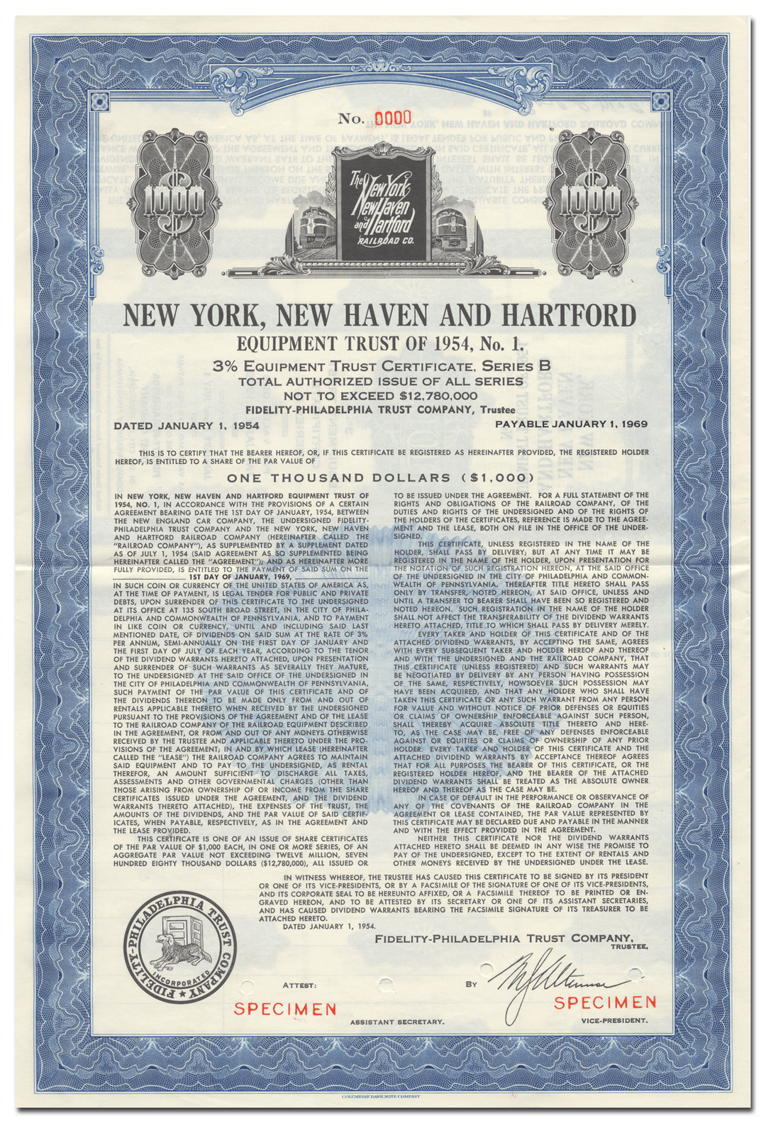 New York, New Haven and Hartford Railroad Company Bond Certificate