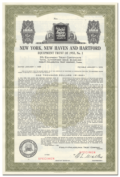 New York, New Haven and Hartford Railroad Company Bond Certificate