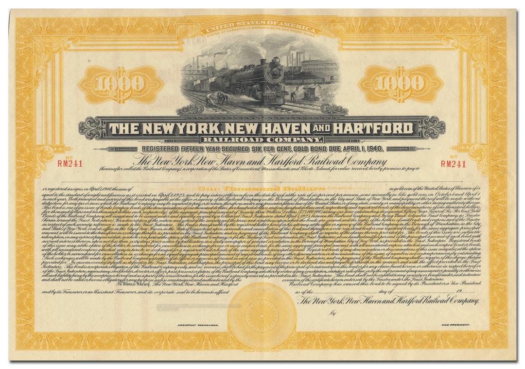 New York, New Haven and Hartford Railroad Company Bond Certificate