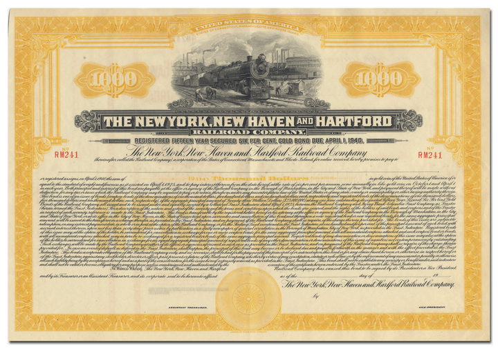 New York, New Haven and Hartford Railroad Company Bond Certificate