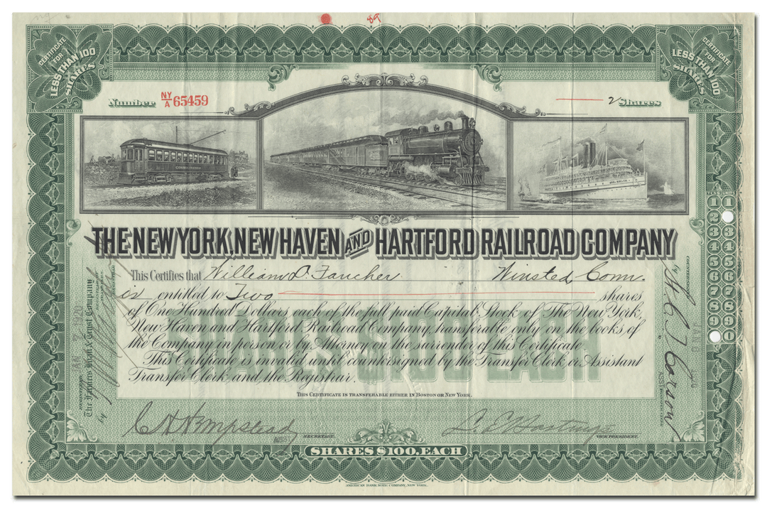 New York, New Haven and Hartford Railroad Company Stock Certificate