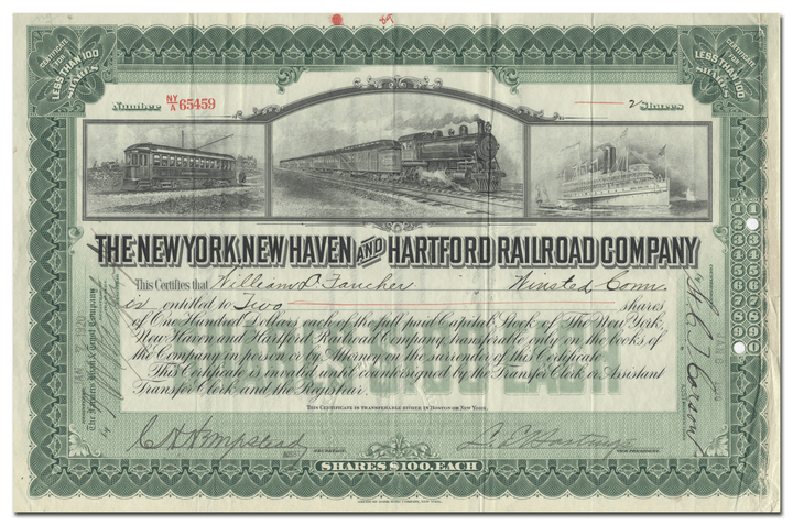 New York, New Haven and Hartford Railroad Company Stock Certificate