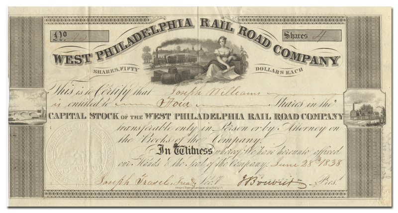 West Philadelphia Rail Road Company Stock Certificate