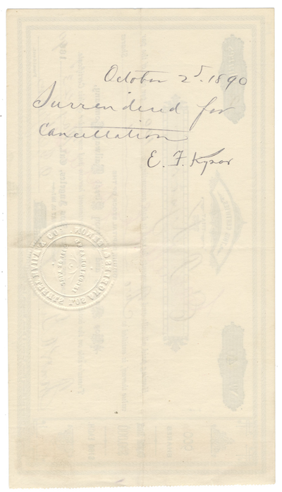 Los Angeles and Vernon Street Railway Company Stock Certificate