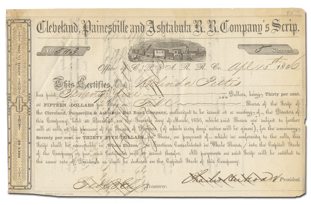 Cleveland, Painesville and Ashtabula Rail Road Company Stock Certificate