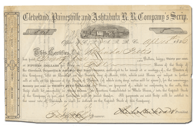 Cleveland, Painesville and Ashtabula Rail Road Company Stock Certificate