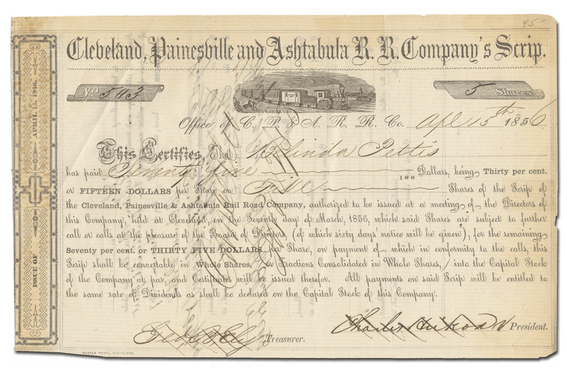 Cleveland, Painesville and Ashtabula Rail Road Company Stock Certificate