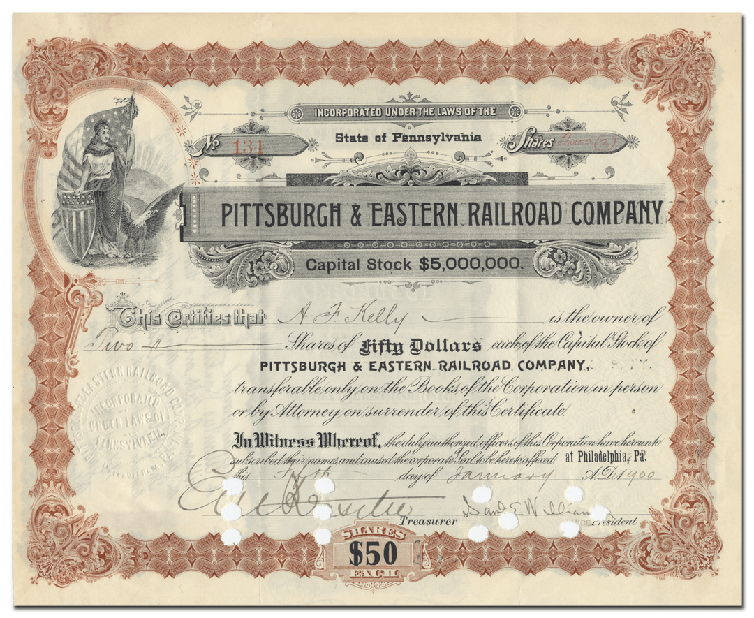 Pittsburgh & Eastern Railroad Company Stock Certificate