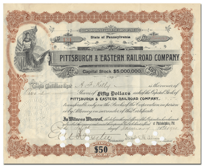 Pittsburgh & Eastern Railroad Company Stock Certificate