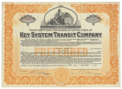 Key System Transit Company Stock Certificate