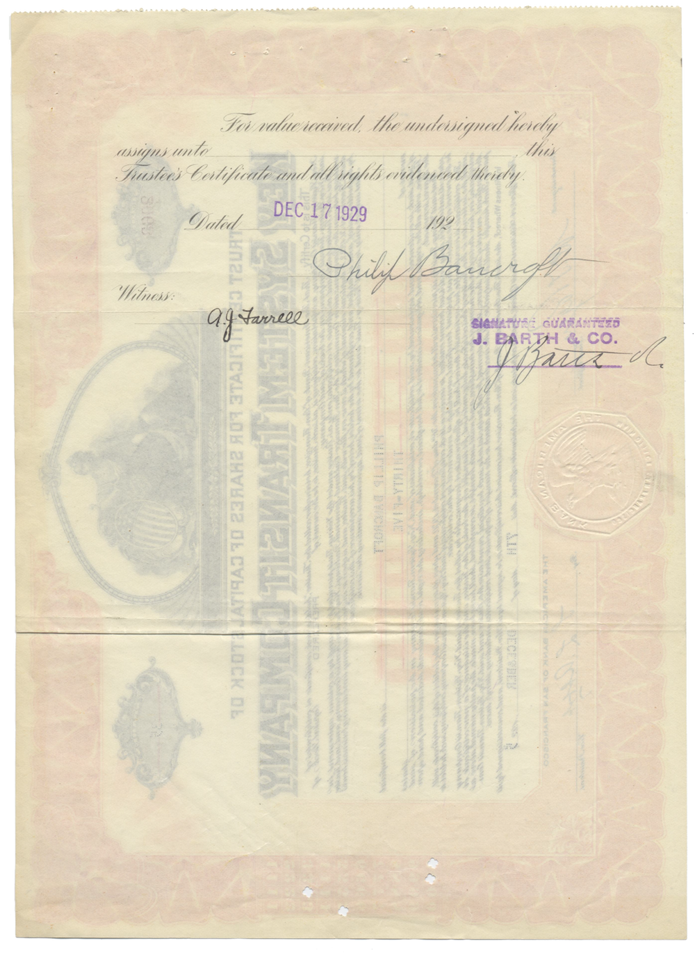 Key System Transit Company Stock Certificate