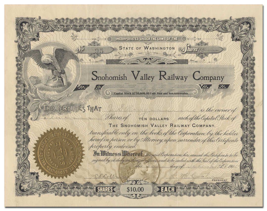 Snohomish Valley Railway Company Stock Certificate