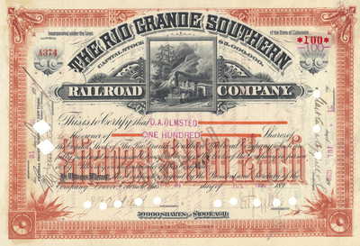 Rio Grande Southern Railroad Company Stock Certificate
